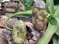 Polished Green Opal Standing Free Forms x 2 From Antsirabe, Madagascar