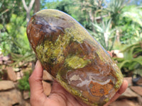 Polished Green Opal Standing Free Forms x 2 From Antsirabe, Madagascar