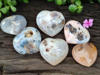 Polished Dendritic Agate Gemstone Hearts x 6 From Madagascar