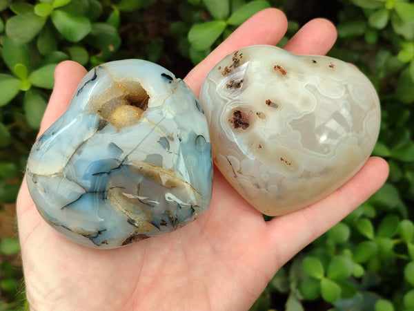 Polished Dendritic Agate Gemstone Hearts x 6 From Madagascar