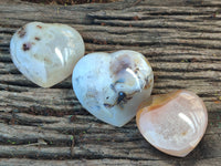 Polished Dendritic Agate Gemstone Hearts x 6 From Madagascar