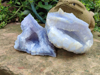 Natural Etched Blue Chalcedony Specimens x 2 From Nsanje, Malawi