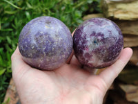 Polished Lepidolite with Pink Rubellite Spheres x 4 From Ambatondrazaka, Madagascar