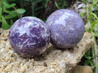 Polished Lepidolite with Pink Rubellite Spheres x 4 From Ambatondrazaka, Madagascar