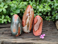 Polished Polychrome Jasper Standing Free Forms x 3 From Mahajanga, Madagascar