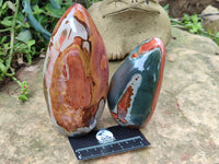 Polished Polychrome Jasper Standing Free Forms x 3 From Mahajanga, Madagascar