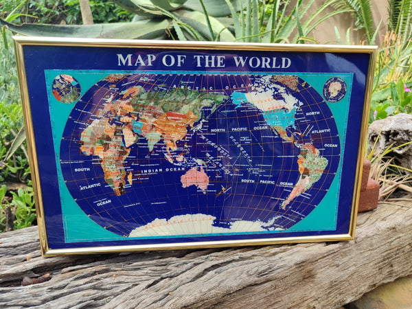 Hand Made Lapis Lazuli Framed Map of the World - Sold Per Item - From Afghanistan