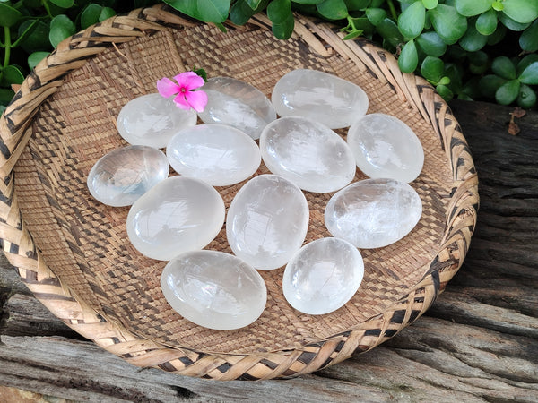 Polished Girasol Pearl Quartz Palm Stones x 12 From Madagascar