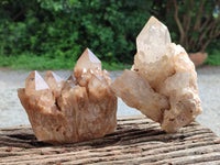 Natural Smokey Phantom Quartz Clusters x 3 From Luena, Congo