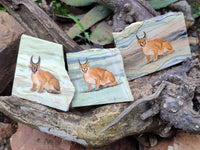 Hand Made Lynx / Caracal Decoupage on Butter Jade Stone Slabs - sold per item - From South Africa