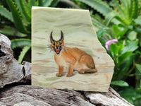 Hand Made Lynx / Caracal Decoupage on Butter Jade Stone Slabs - sold per item - From South Africa