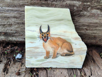 Hand Made Lynx / Caracal Decoupage on Butter Jade Stone Slabs - sold per item - From South Africa