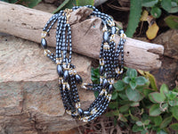 Polished Hematite and Freshwater Pearl Beaded Necklace - Sold Per Item - From Southern Africa