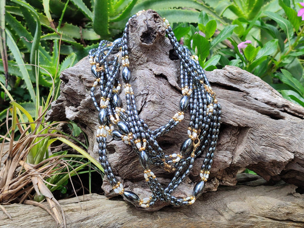 Polished Hematite and Freshwater Pearl Beaded Necklace - Sold Per Item - From Southern Africa