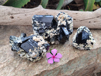 Natural Schorl Black Tourmaline with Opal Hyalite Specimens x 3 From Erongo, Namibia