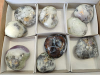 Polished Dendritic Opal Gemstone Hearts x 9 From Moralambo, Madagascar