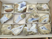 Natural Blue Lace Agate Geode Specimens x 12 From Malawi