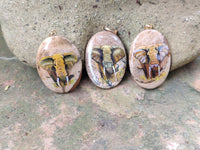 Polished Picture Stone Pendant with Hand Painted Elephant - Sold Per Item - From Namibia