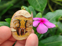 Polished Picture Stone Pendant with Hand Painted Elephant - Sold Per Item - From Namibia