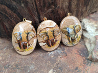 Polished Picture Stone Pendant with Hand Painted Elephant - Sold Per Item - From Namibia