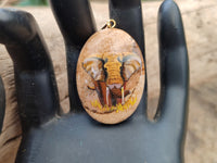 Polished Picture Stone Pendant with Hand Painted Elephant - Sold Per Item - From Namibia