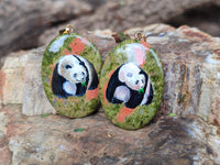 Polished Unakite Pendant with Hand Painted Panda - Sold Per Item - From South Africa