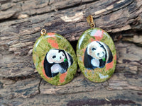 Polished Unakite Pendant with Hand Painted Panda - Sold Per Item - From South Africa