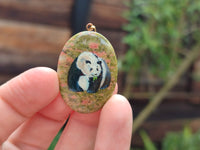 Polished Unakite Pendant with Hand Painted Panda - Sold Per Item - From South Africa