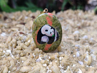 Polished Unakite Pendant with Hand Painted Panda - Sold Per Item - From South Africa