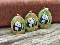 Polished Unakite Pendant with Hand Painted Panda - Sold Per Item - From South Africa