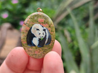 Polished Unakite Pendant with Hand Painted Panda - Sold Per Item - From South Africa