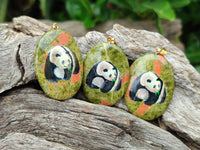 Polished Unakite Pendant with Hand Painted Panda - Sold Per Item - From South Africa