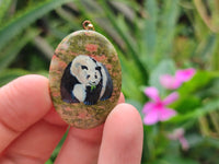 Polished Unakite Pendant with Hand Painted Panda - Sold Per Item - From South Africa