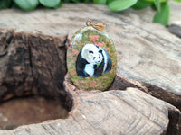 Polished Unakite Pendant with Hand Painted Panda - Sold Per Item - From South Africa