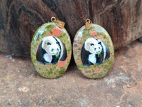 Polished Unakite Pendant with Hand Painted Panda - Sold Per Item - From South Africa