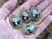 Polished Unakite Pendant with Hand Painted Panda - Sold Per Item - From South Africa