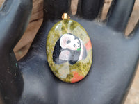 Polished Unakite Pendant with Hand Painted Panda - Sold Per Item - From South Africa