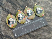 Polished Unakite Pendant with Hand Painted Panda - Sold Per Item - From South Africa