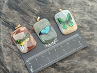 Polished Polychrome Jasper Pendant with Hand Painted Butterflies - sold per item - From Madagascar