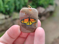 Polished Polychrome Jasper Pendant with Hand Painted Butterflies - sold per item - From Madagascar