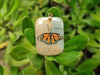 Polished Polychrome Jasper Pendant with Hand Painted Butterflies - sold per item - From Madagascar