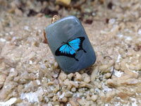 Polished Polychrome Jasper Pendant with Hand Painted Butterflies - sold per item - From Madagascar