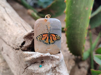 Polished Polychrome Jasper Pendant with Hand Painted Butterflies - sold per item - From Madagascar