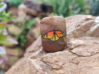 Polished Polychrome Jasper Pendant with Hand Painted Butterflies - sold per item - From Madagascar