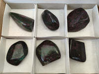 Polished Green Verdite and Ruby Corundum Standing Free Forms x 6 From Zimbabwe