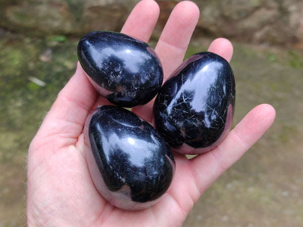 Polished Schorl Black Tourmaline Eggs x 6 From Madagascar