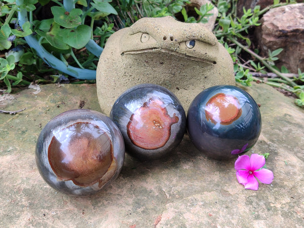 Polished Polychrome Jasper Spheres x 3 From Mahajanga, Madagascar