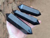 Polished Black Basalt Double Terminated Points x 4 From Madagascar