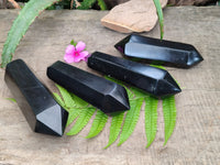 Polished Black Basalt Double Terminated Points x 4 From Madagascar