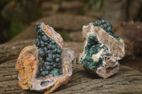 Natural Ball Malachite On Dolomite Matrix Specimens x 2 From Kambove, Congo